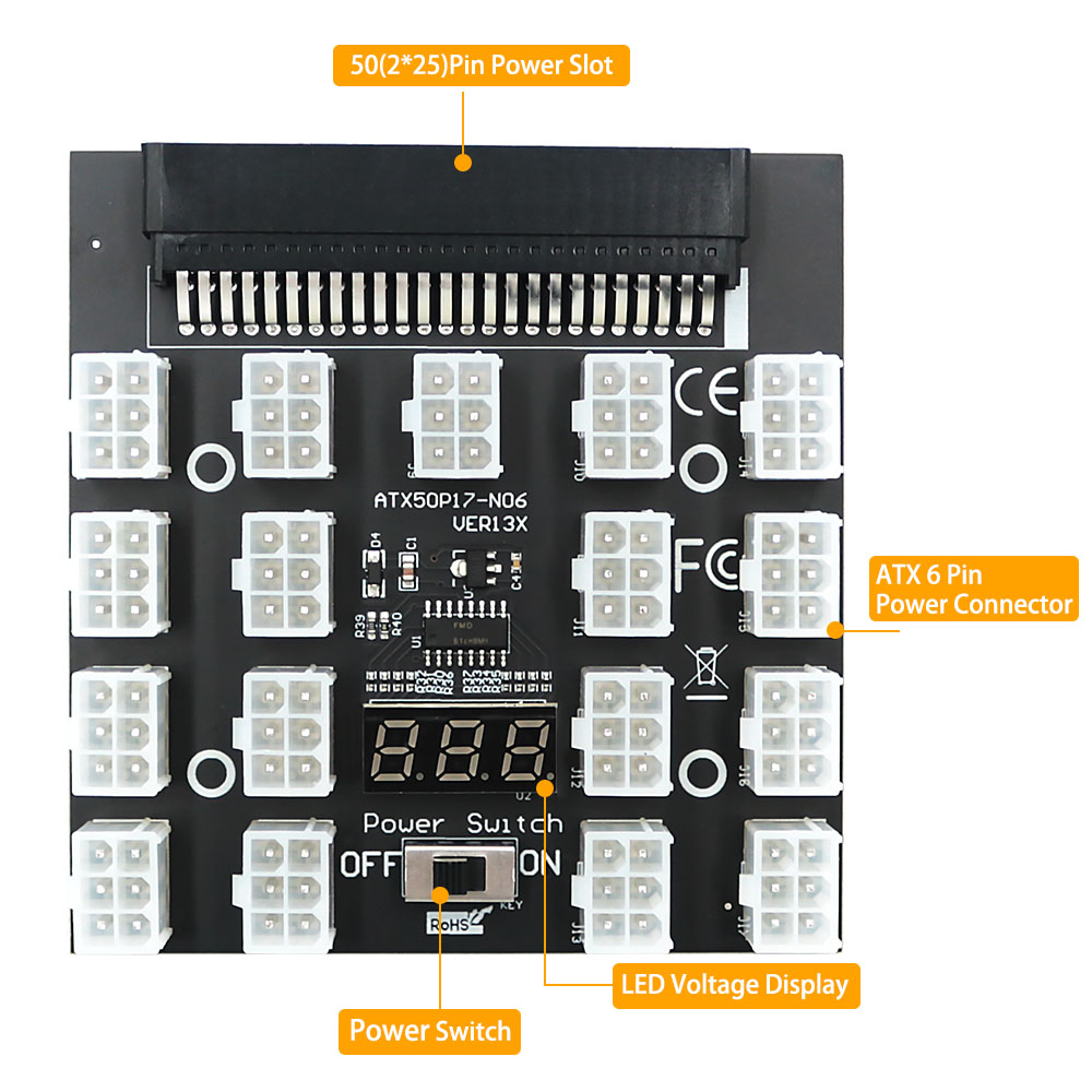 PCI-E 12V 50Pin to ATX 17 x 6P - огляд і ціна 2000W Atx Mining Power Supply
